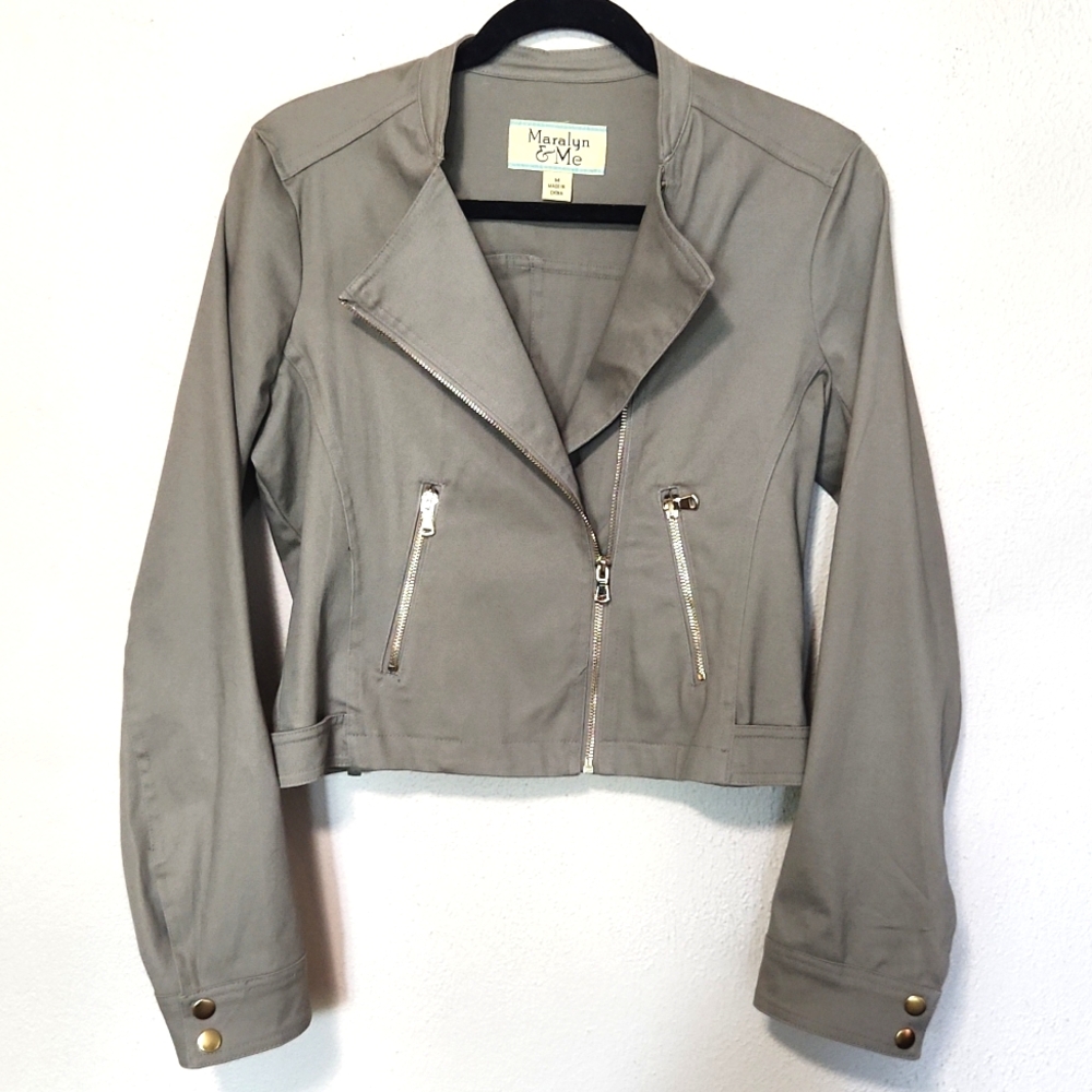 Maralyn & Me Cropped Long Sleeve Motorcycle Military Zip-Up Jacket Size M